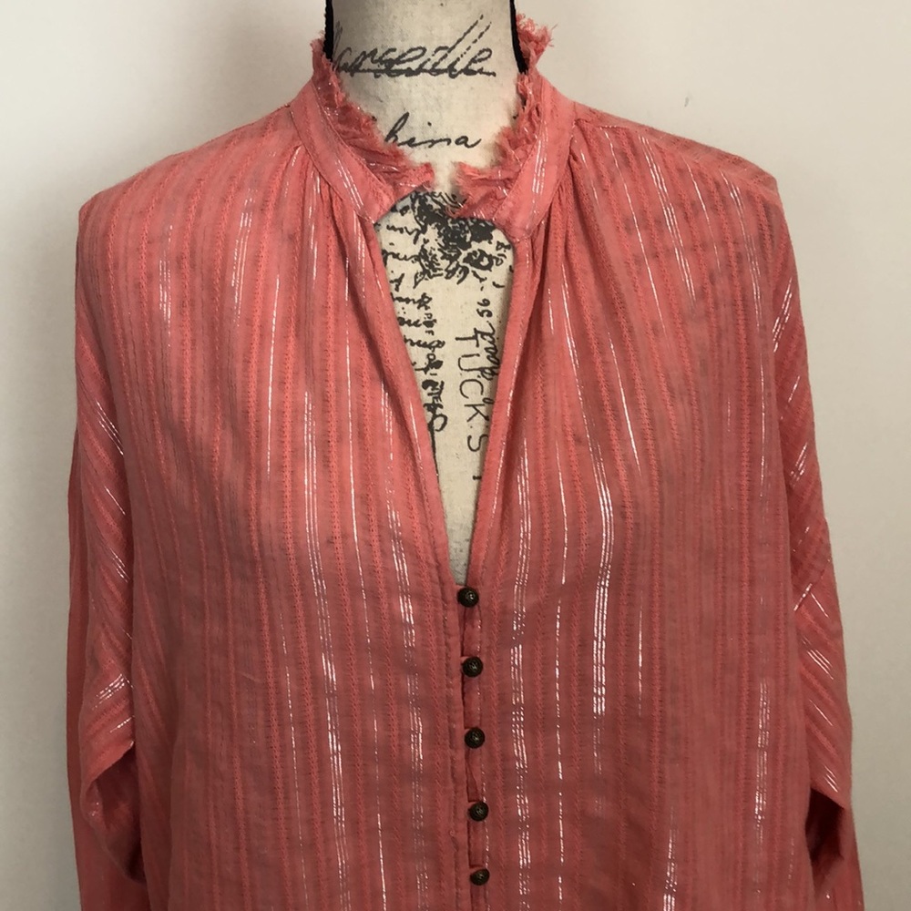 Pilcro Silver Metallic Thread Long Sleeve Blouse Size M